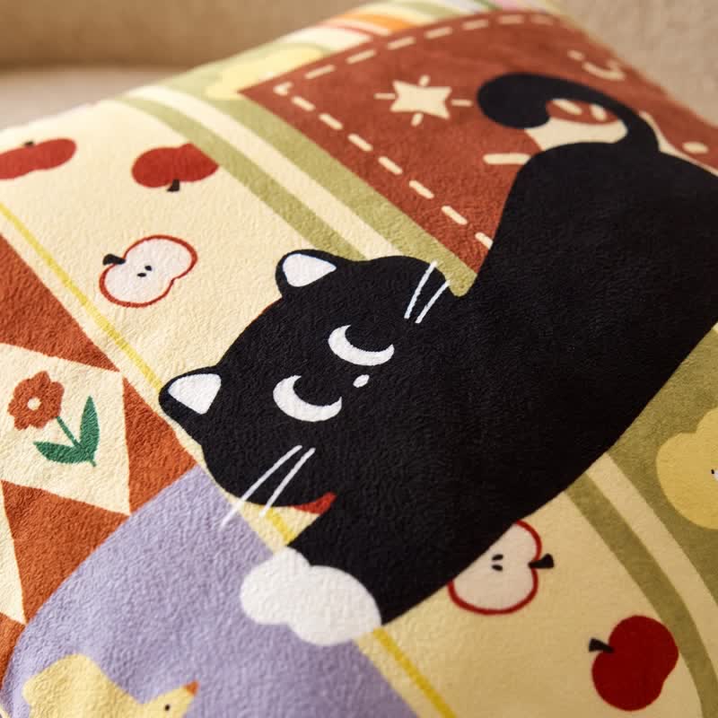 Whimsical Black Cat Patchwork Decorative Throw Pillow - image 3