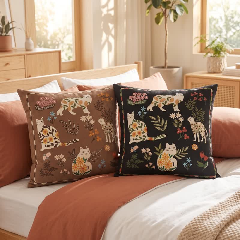 Midnight Cat Garden Velvet Throw Pillow - image 0