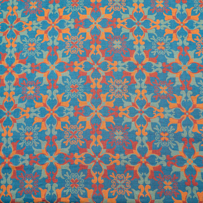 Floral Medallion Cotton Jacquard Fabric - Blue - Meter - 5M - image 0