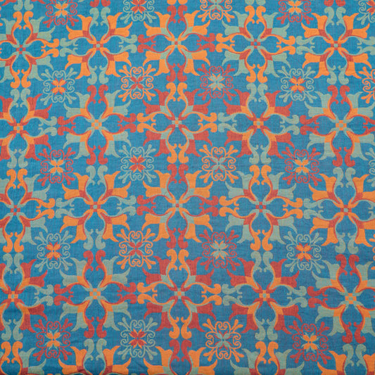 Floral Medallion Cotton Jacquard Fabric - Blue - Meter - 5M - image 0