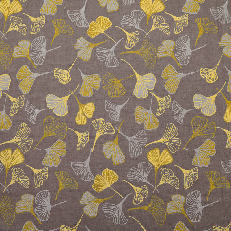 Large Ginkgo Leaf Cotton Jacquard Fabric - Light Gray - Meter - 5M - image 5
