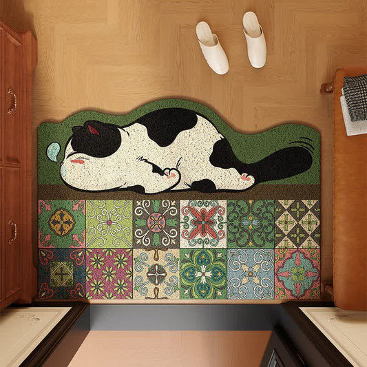 Sleeping Cat Scalloped Tile Entryway Rug - OliveDrab - 32" × 47" - image 0