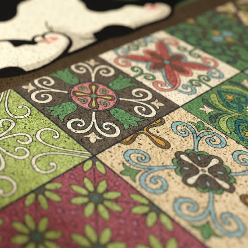 Sleeping Cat Scalloped Tile Entryway Rug - image 3