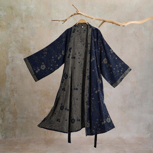 Garden Floral Organic Cotton Kimono Robe - Navy Blue - 2XL - image 0