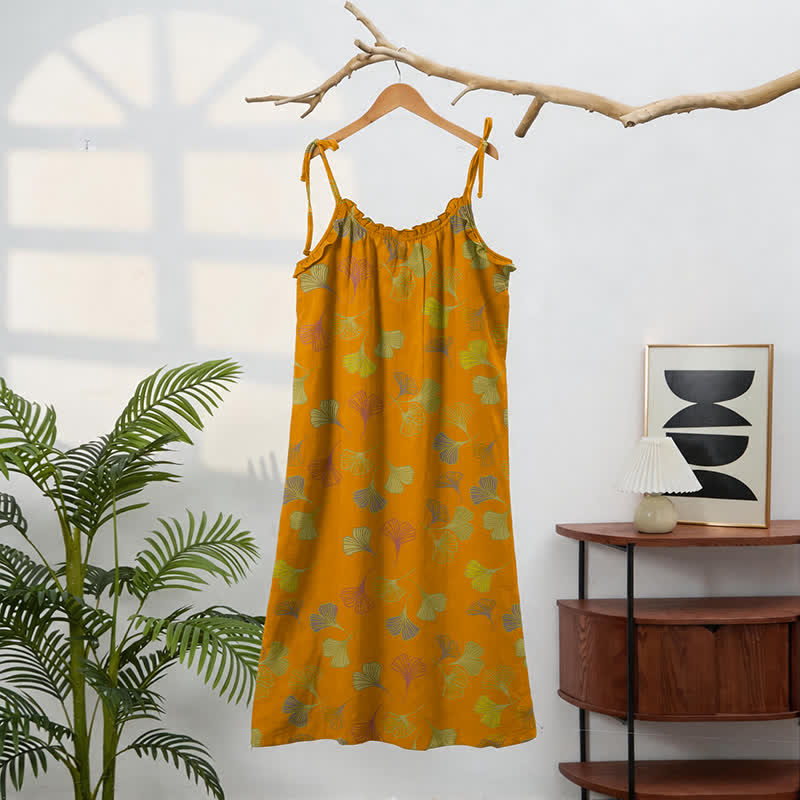 Ginkgo Leaf Tie Strap Lounge Midi Dress - image 56