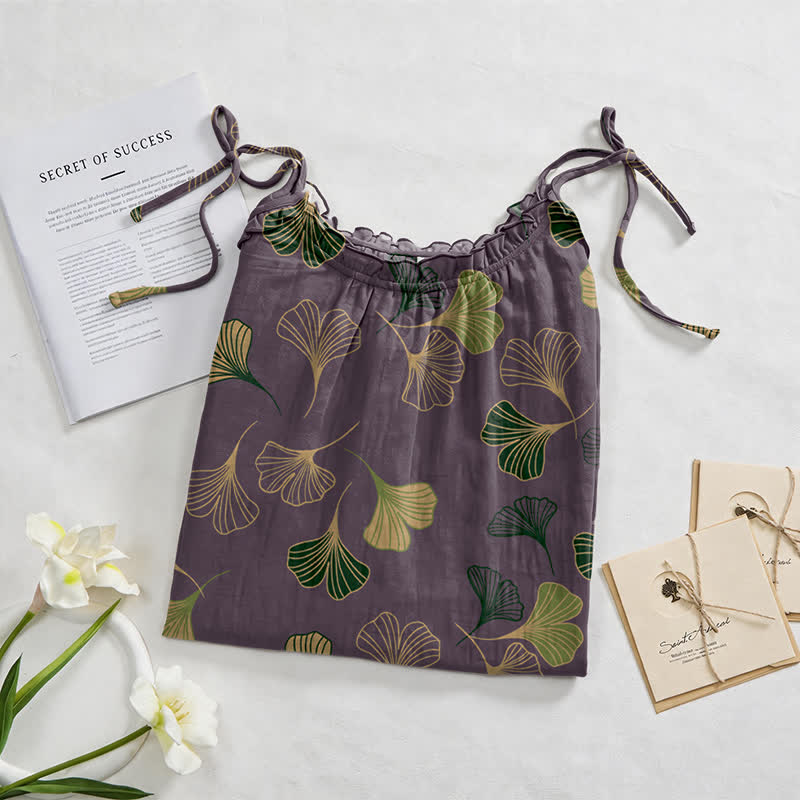 Ginkgo Leaf Tie Strap Lounge Midi Dress - image 72