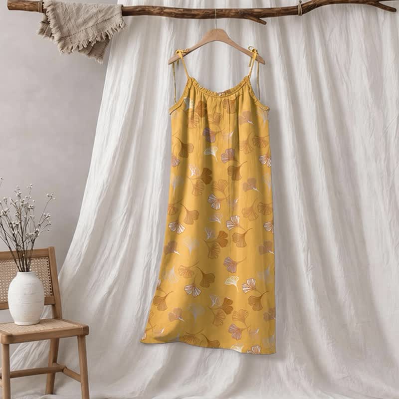 Ginkgo Leaf Tie Strap Lounge Midi Dress - Orange & Light Grey - XL - image 85