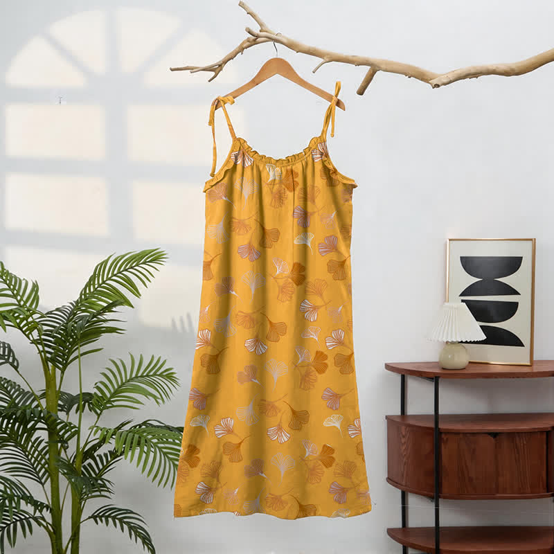 Ginkgo Leaf Tie Strap Lounge Midi Dress - image 86