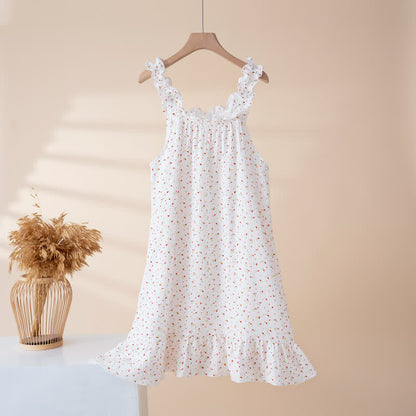 Cotton Floral Ruffle Strap Lounge Dress - MistyRose - 4XL - image 0