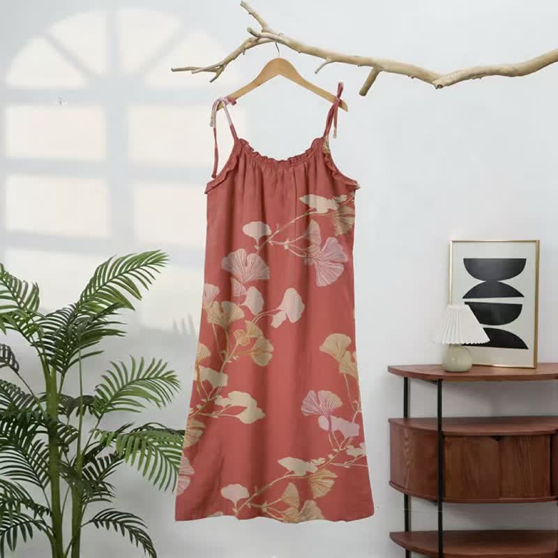 Ginkgo Leaf Tie Strap Maxi Lounge Dress - image 11