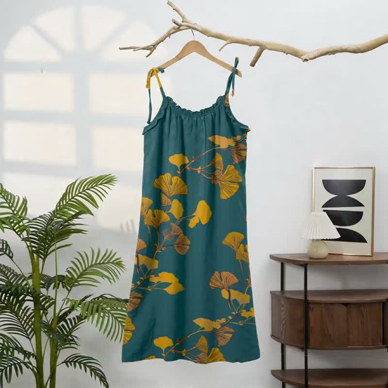 Ginkgo Leaf Tie Strap Maxi Lounge Dress - image 41