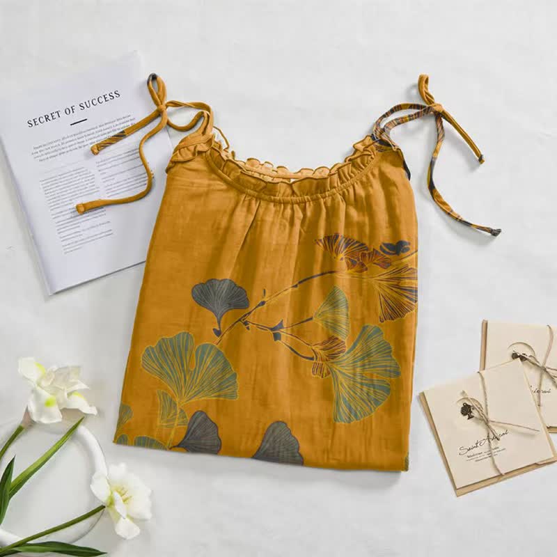 Ginkgo Leaf Tie Strap Maxi Lounge Dress - image 47