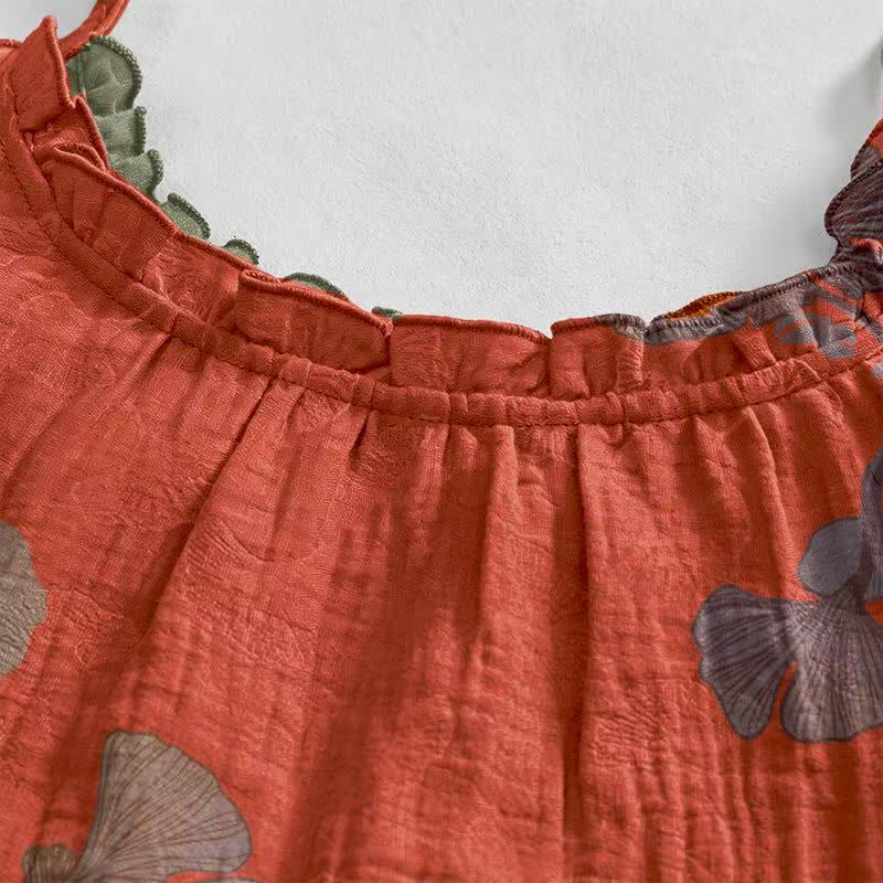 Ginkgo Leaf Tie Strap Cotton Lounge Midi Dress - image 13