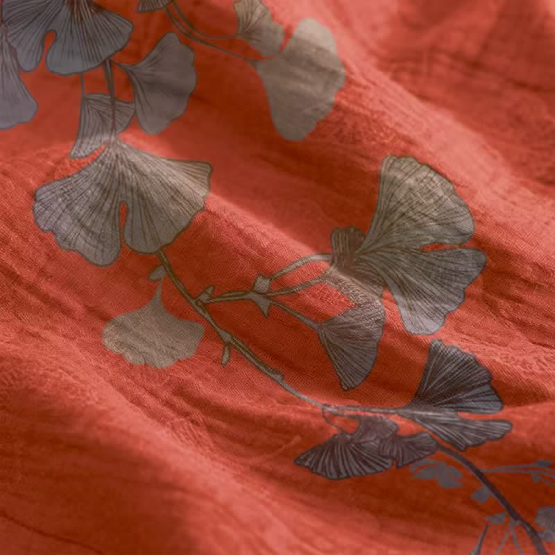 Ginkgo Leaf Tie Strap Cotton Lounge Midi Dress - image 14