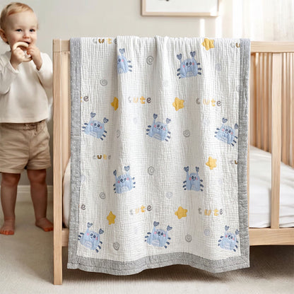 Blue Crab Lyocell Quilted Baby Blanket - White & Blue - Twin(59" × 79") - image 0