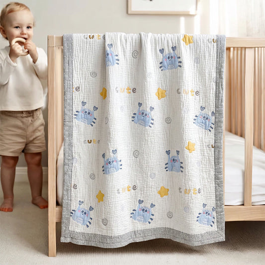 Blue Crab Lyocell Quilted Baby Blanket - White & Blue - Twin(59" × 79") - image 0