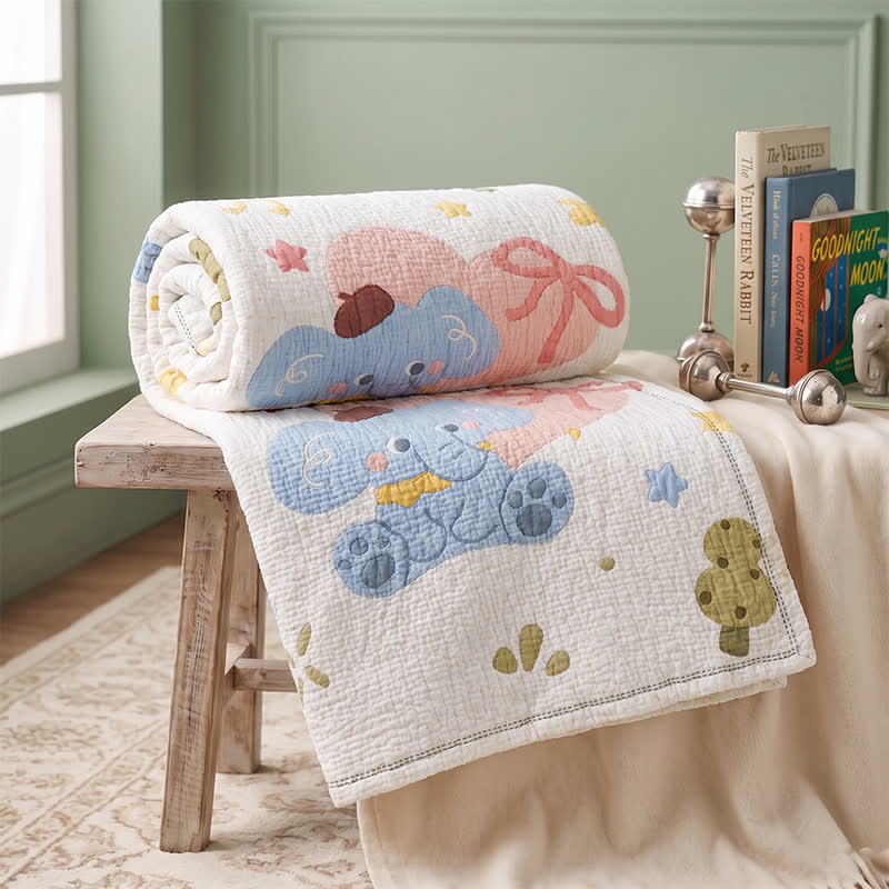 Pastel Elephant Lyocell Quilted Baby Blanket - image 3