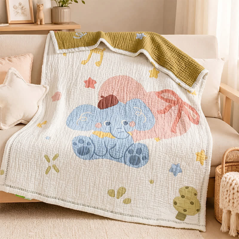 Pastel Elephant Lyocell Quilted Baby Blanket - image 1