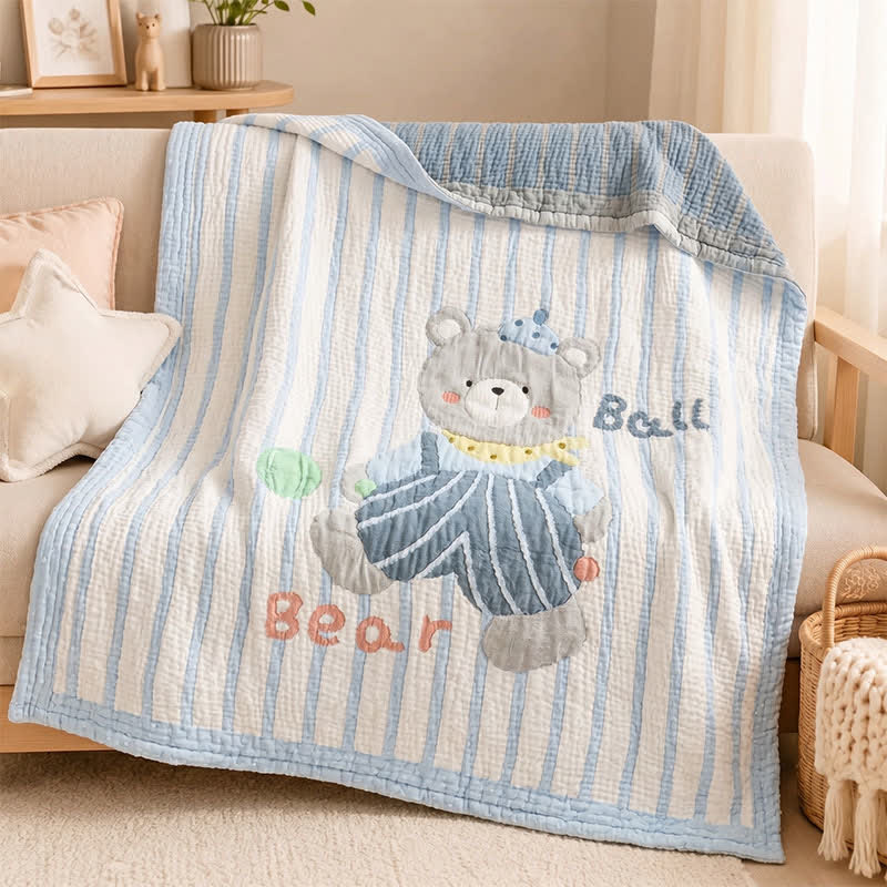 Striped Bear Lyocell Quilted Baby Blanket - image 1