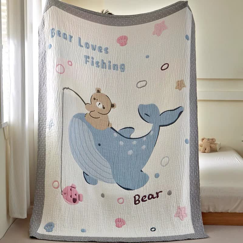 Whale and Bear Lyocell Quilted Baby Quilt - image 6