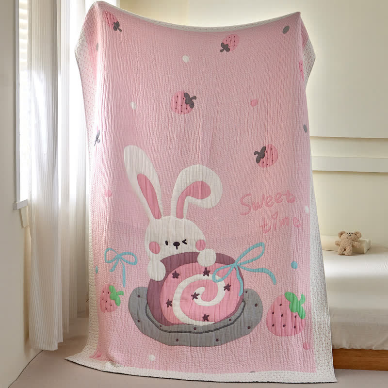 Pink Bunny Strawberry Lyocell Baby Quilt - image 6