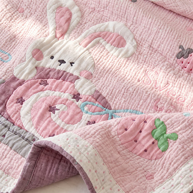 Pink Bunny Strawberry Lyocell Baby Quilt - image 4