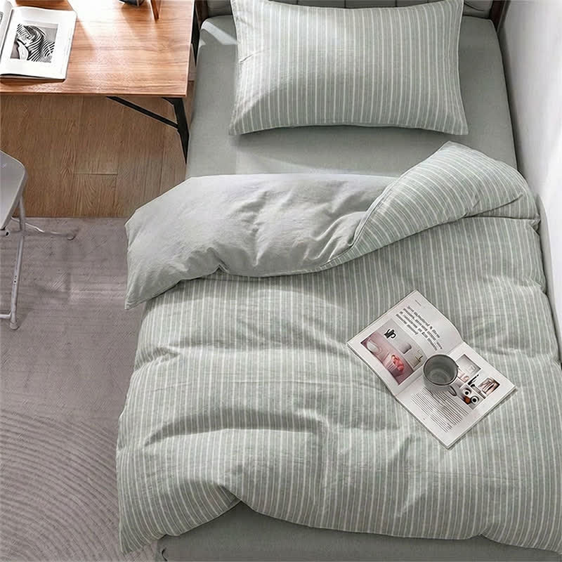 Nordic Stripe Cotton Twin XL Bedding Set - Twin XL - Green - 3-Piece Duvet Set - image 12