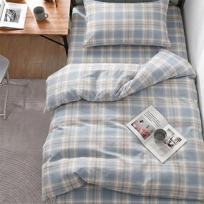 Blue Plaid Cotton Twin XL Bedding Set - Twin XL - Blue & Orange Plaid - 3-Piece Duvet Set - image 0