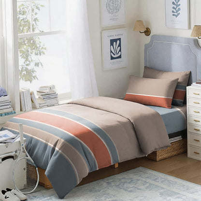 Earth Tone Striped Twin XL Bedding Set - Twin XL - Coral & Blue Stripe - 3-Piece Duvet Set - image 0