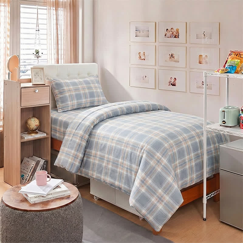 Blue Plaid Cotton Twin XL Bedding Set - image 1