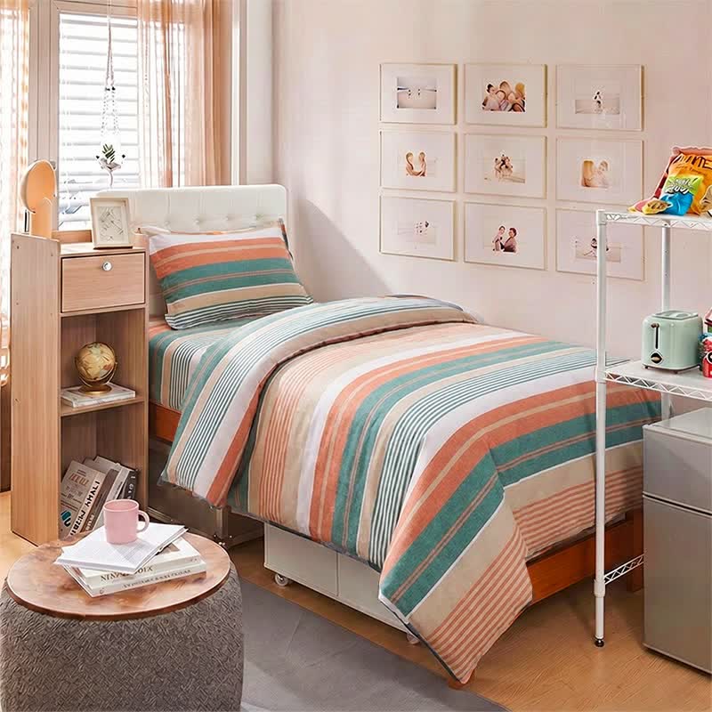 Coral Teal Stripe Twin XL Bedding Set - image 1