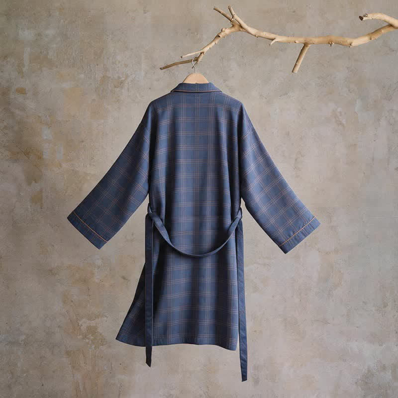 Unisex Style Plaid Cotton Bathrobe - image 2