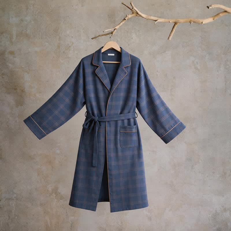 Unisex Style Plaid Cotton Bathrobe - image 1