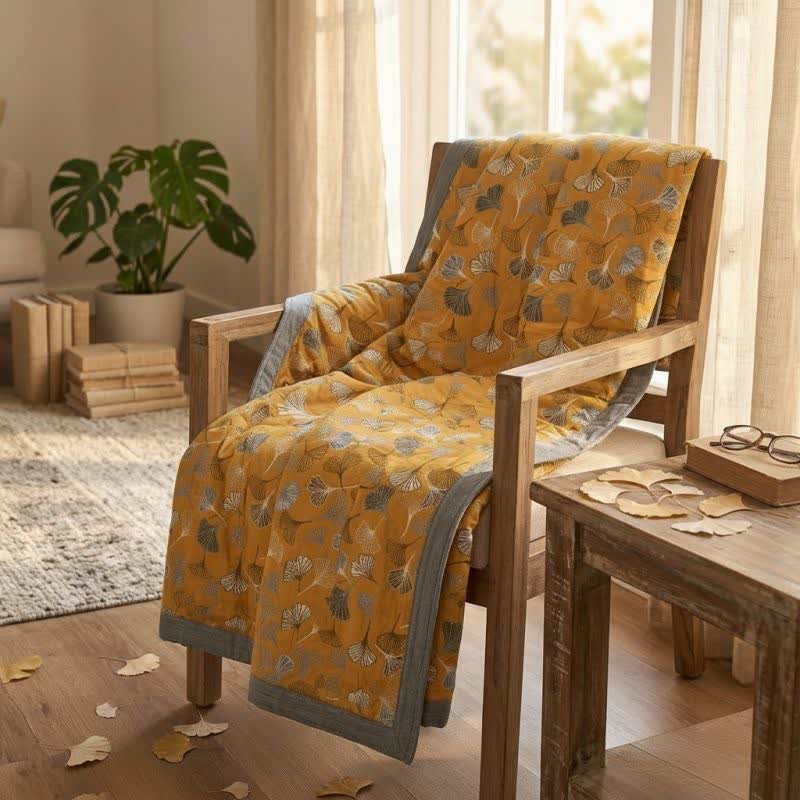 Golden Ginkgo Reversible Cotton Blanket - image 4