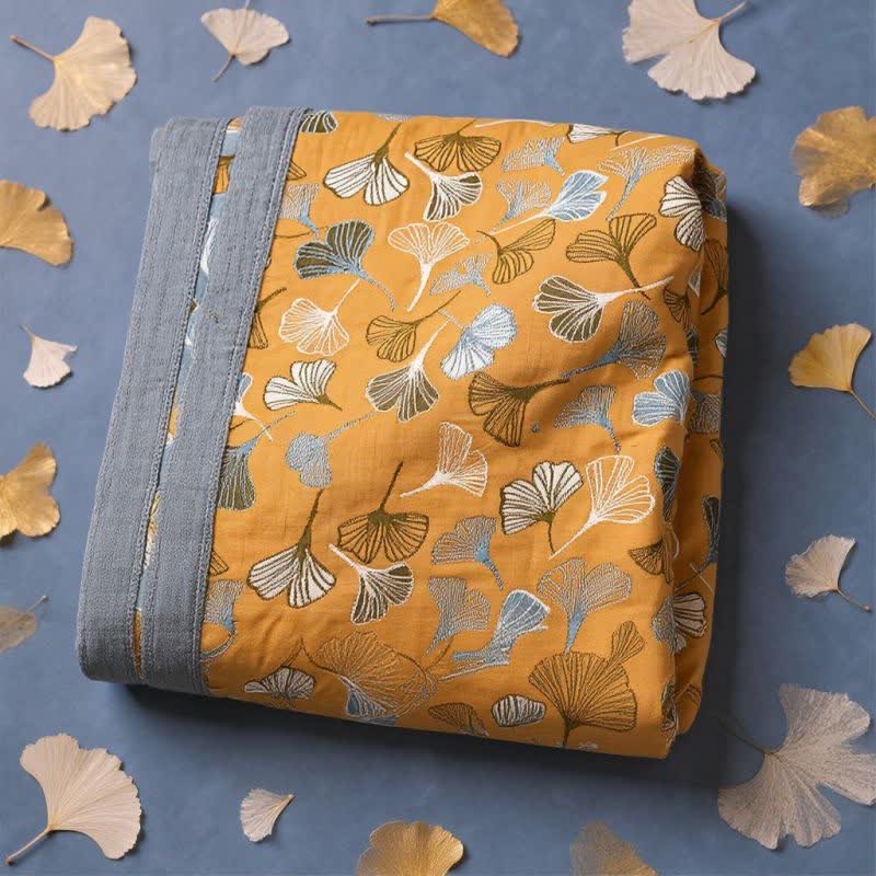 Golden Ginkgo Reversible Cotton Blanket - image 5