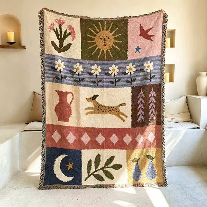 Puppy Pattern Patchwork Fringe Throw Blanket - image 2