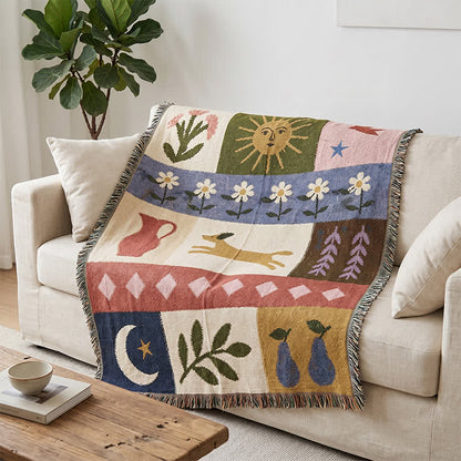 Puppy Pattern Patchwork Fringe Throw Blanket - Multicolor - 51" L × 63" W - image 0