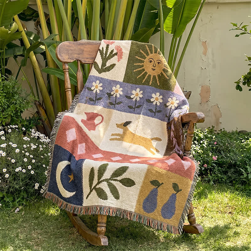 Puppy Pattern Patchwork Fringe Throw Blanket - image 1