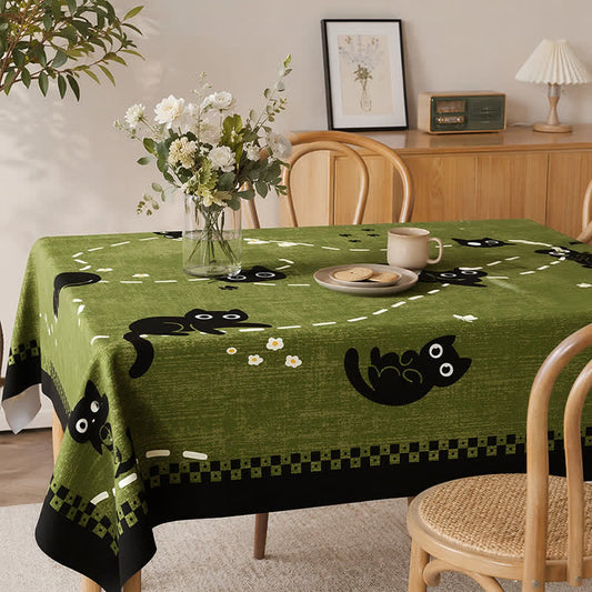 Playful Cat Garden Waterproof PVC Tablecloth - Green - 55" × 79" - image 0