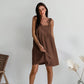 Casual Cotton Linen Tie Strap Nightdress - Brown - XL - image 2