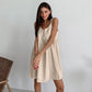 Casual Cotton Linen Tie Strap Nightdress - Khaki - XL - image 3