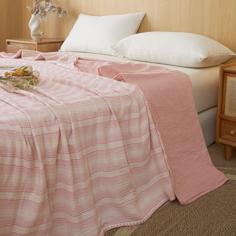 Soft Stripe Reversible Cotton Bedspread - Wide Pink Stripe - 79" × 91" - image 10