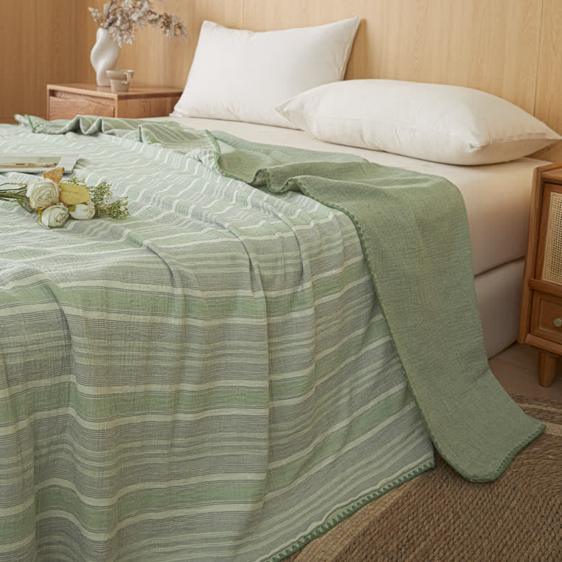 Soft Stripe Reversible Cotton Bedspread - Wide Green Stripe - 79" × 91" - image 20