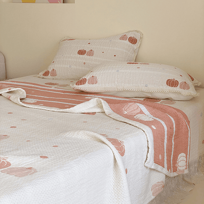 Cream Pumpkin Quilted Lyocell Summer Quilt - White - 79" × 91" - 3PCS Bedding Set - image 0