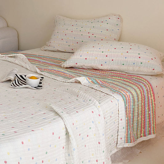 Cream Confetti Dot Washed Lyocell Lightweight Quilt - Multicolor - 79" × 91" - 3PCS Bedding Set - image 0