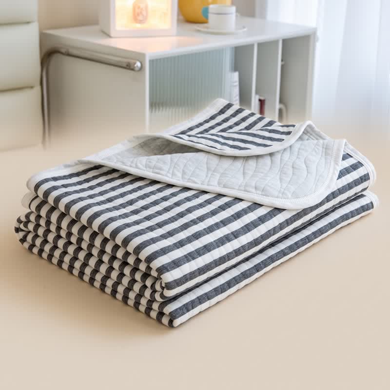 Blush Stripe Quilted Cotton Summer Quilt - Linen Gray - 79" × 91" - image 9