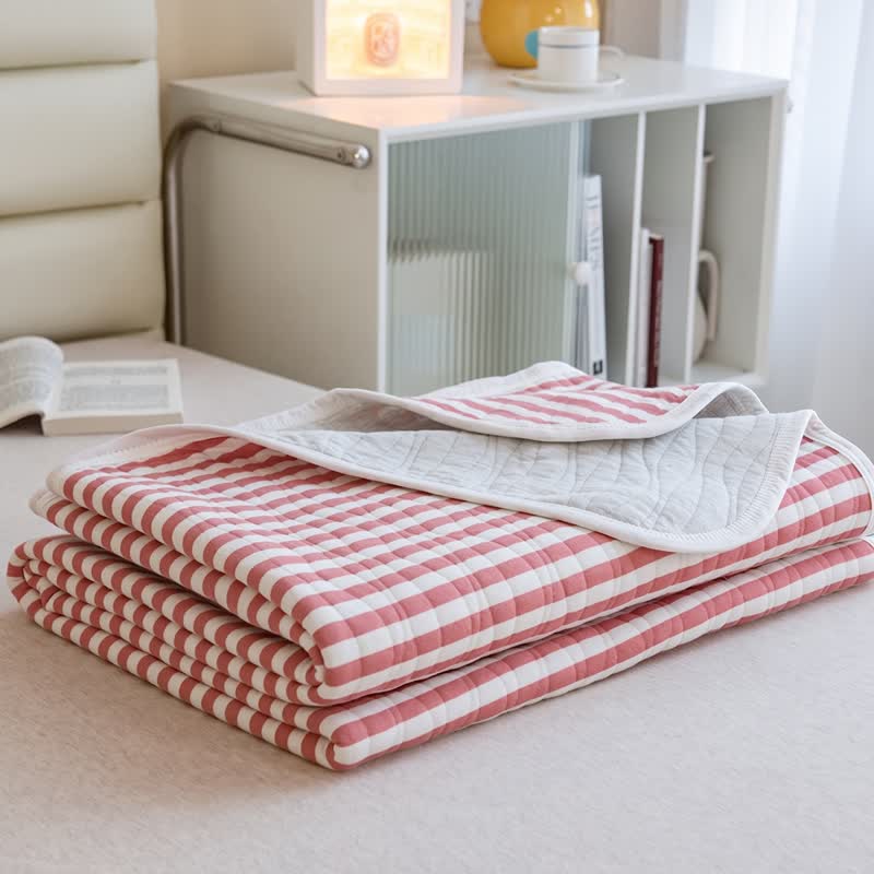 Blush Stripe Quilted Cotton Summer Quilt - Pink - 79" × 91" - image 4
