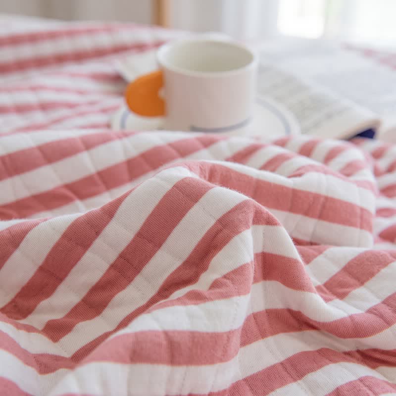 Blush Stripe Quilted Cotton Summer Quilt - image 3