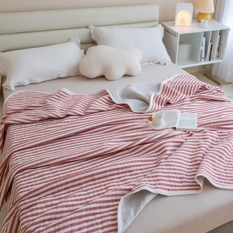 Blush Stripe Quilted Cotton Summer Quilt - image 2