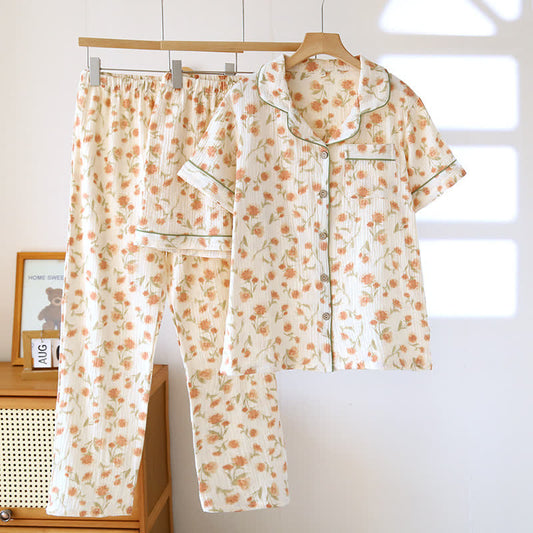 Cottagecore Cotton Gauze 3-Piece Pajama Set - Beige - XL - image 0